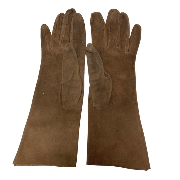 gloves 6.5 brown suede vintage UN-lined Gazella Italy very soft - Picture 2 of 6